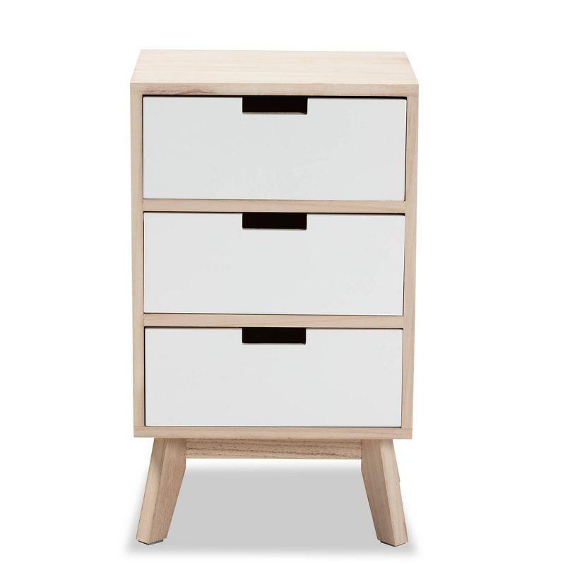 Halian Two-Tone White and Light Brown 3-Drawer Chest with Graduated Legs