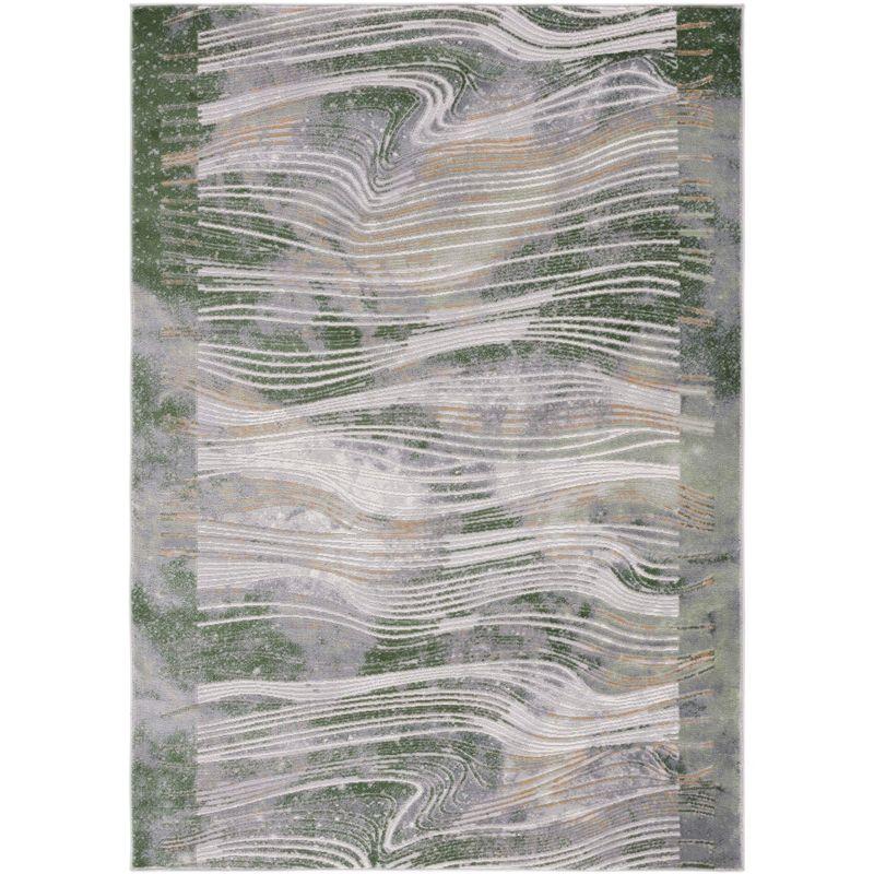 Palma Beige and Green Hand-Knotted Synthetic Area Rug