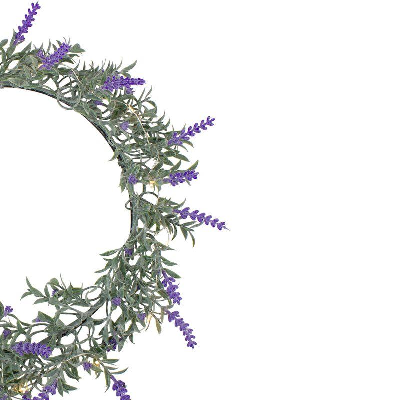 Northlight Pre-Lit Battery Operated Lavender Spring Wreath- 16" - White LED Lights