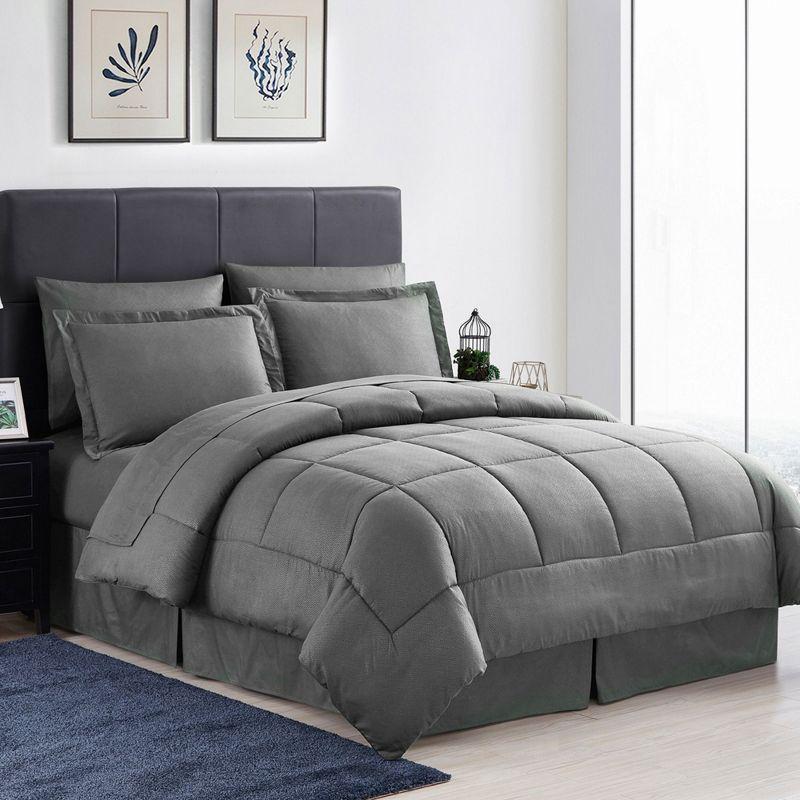 Sweet Home Collection Greek Key Embossed Bed in A Bag Comforter Set