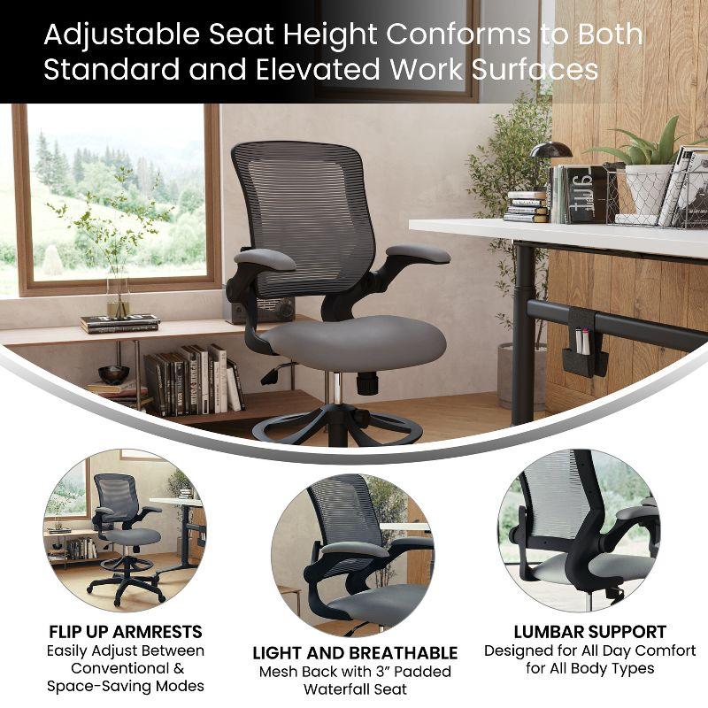 Flash Furniture Mid-Back Mesh Ergonomic Drafting Chair with Adjustable Foot Ring and Flip-Up Arms