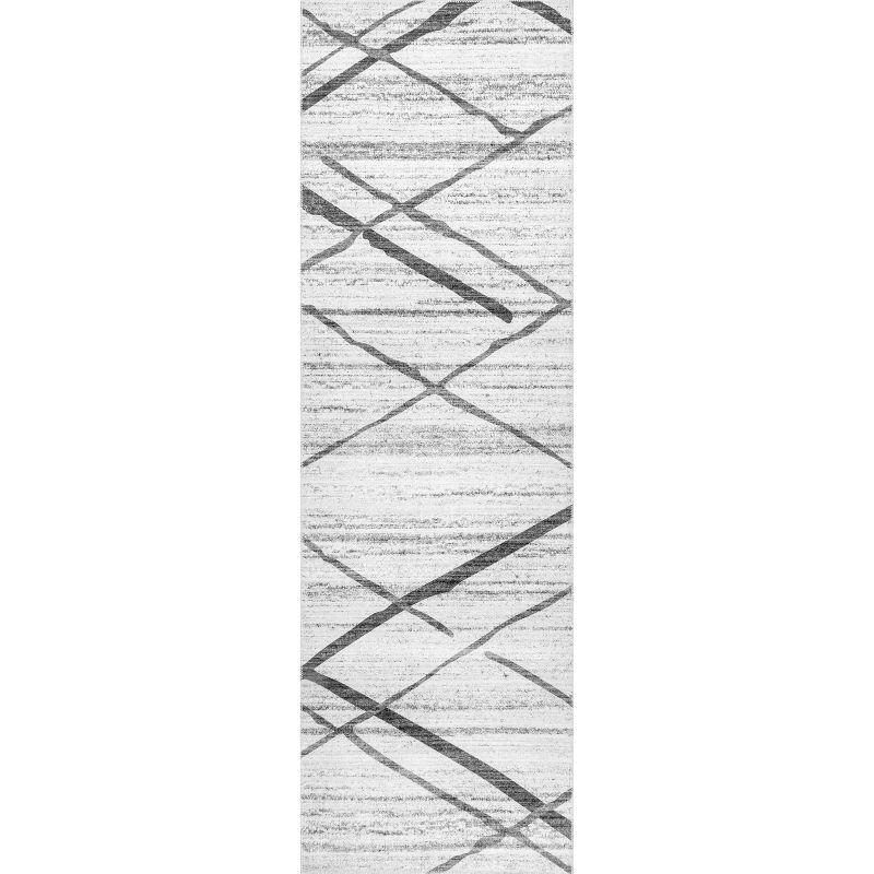 Gray Trellis Machine Washable Stain-Resistant Runner Rug