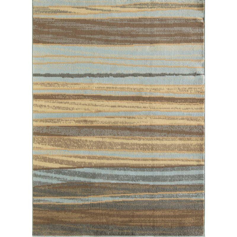 Champagne and Blue Stripe 5' x 7' Synthetic Area Rug