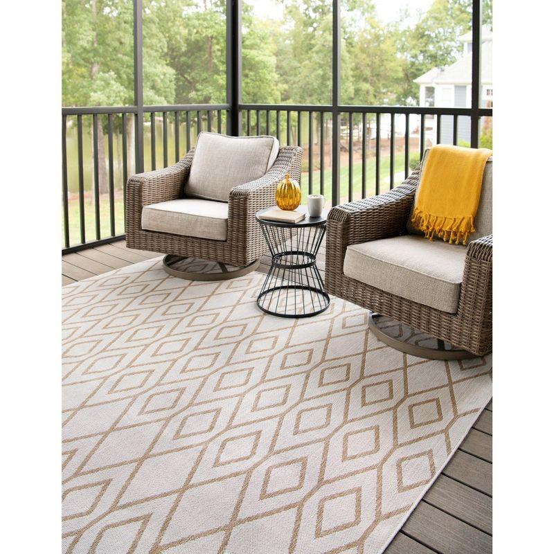 Beige and Brown Trellis Outdoor Rectangular Rug 5' x 7'