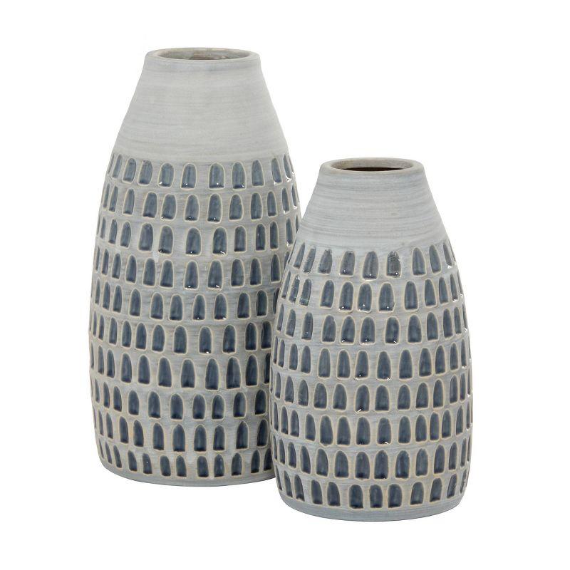 Gray Ceramic Patterned Urn-Shaped Table Vase Set