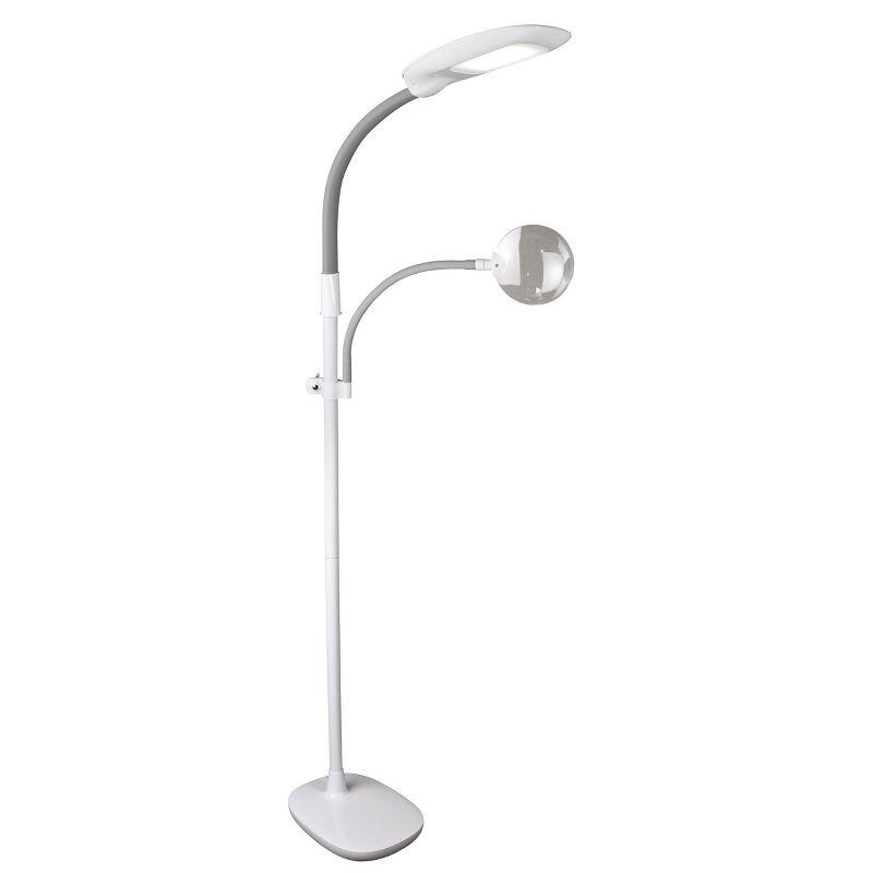 LED Floor Lamp with Magnifier - OttLite: ClearSun LED, Adjustable Height 47.5-64", Rimless Lens