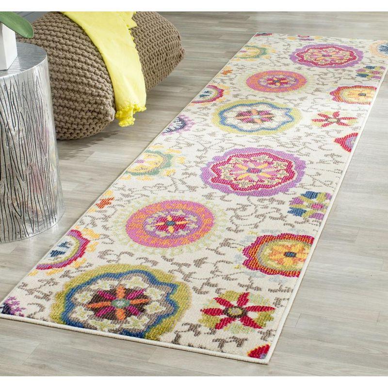 Ivory Floral Synthetic 2'2" x 8' Runner Rug