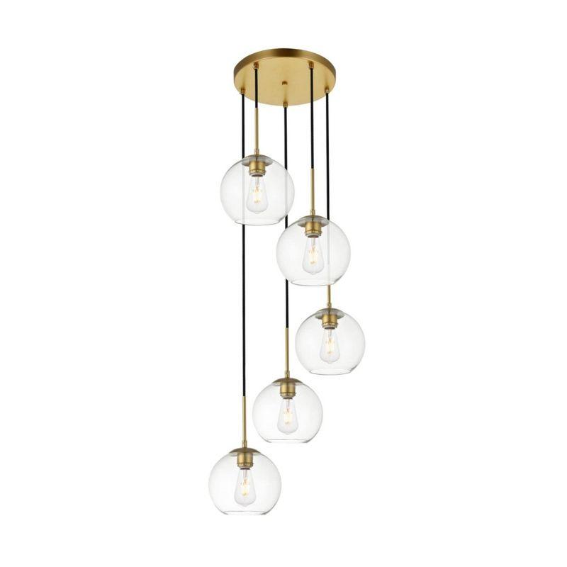 Baxter 5-Light Brass Pendant with Clear Glass Shades