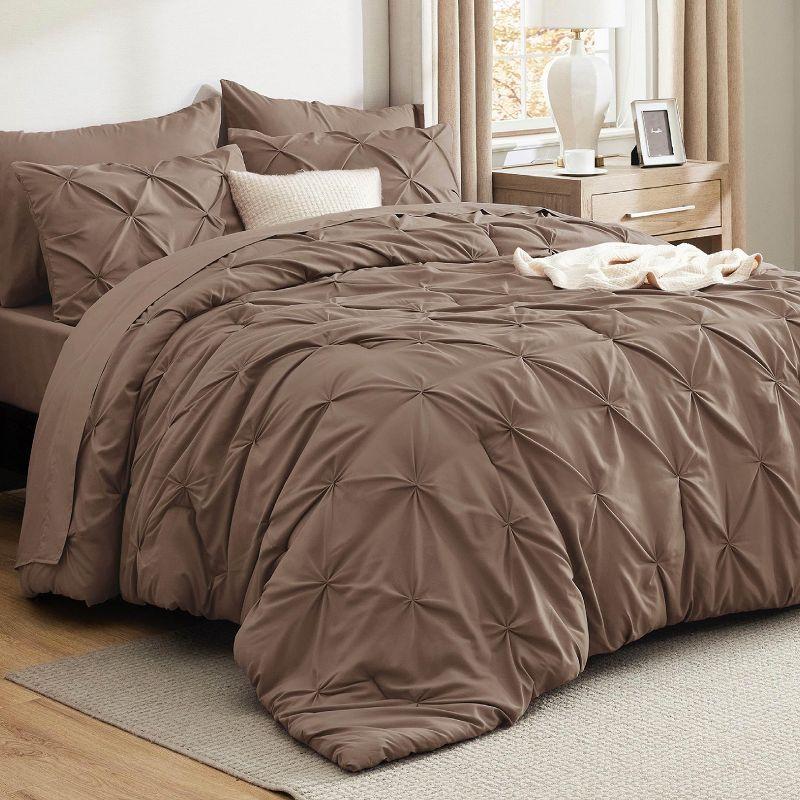 Solid Diamond Pintuck 7pcs California King Brown Bedding Set Comforter Set - Bedsure