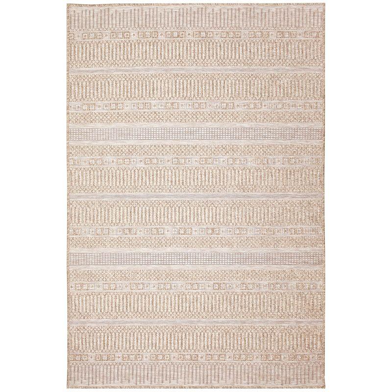 Ivory Stripe Synthetic 5' x 7' Easy-Care Indoor/Outdoor Rug