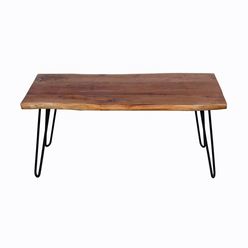 Alaterre Furniture 48" Hairpin Natural Brown Live Edge Large Coffee Table: Acacia Wood, Nylon Floor Protectors