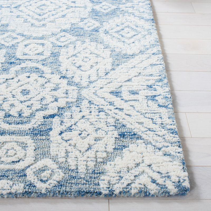 Handmade Blue Wool Square Tufted Area Rug