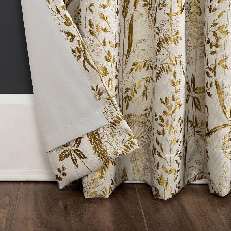 Gold Floral Blackout Pleated Polyester Curtain Panel