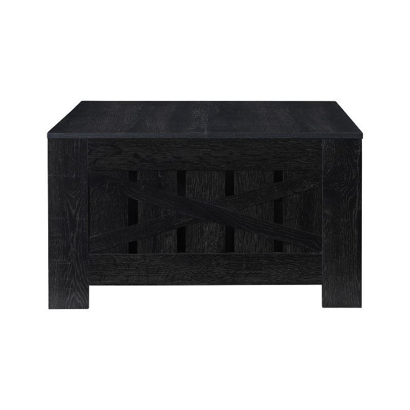AndMakers 31.5 in. Farmhouse Black Oak Square Coffee Table with Open Storage for Living Room
