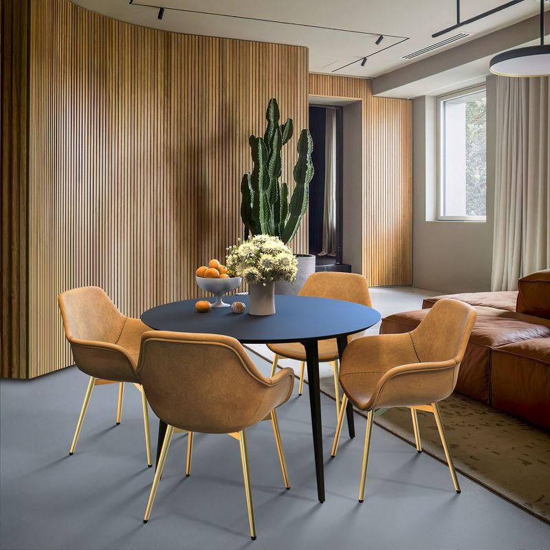 George Oliver Matthew Leather Dining Chair with Powder-Coated Gold Iron Legs Accent Side Chair Foam Padded Seat Versatile Kitchen Chair