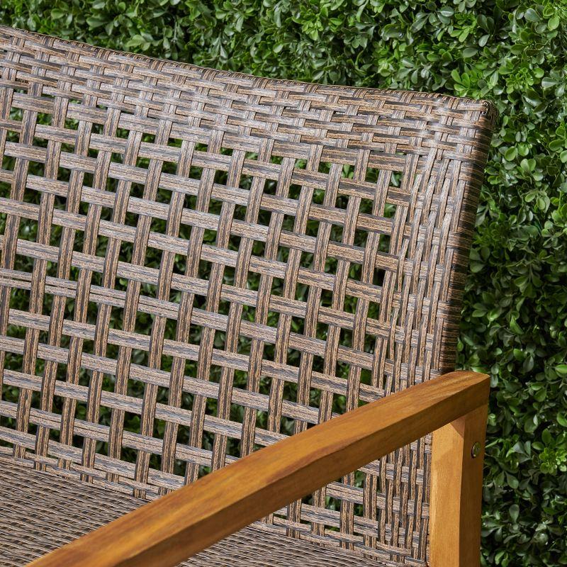 GDFStudio Jean Outdoor Acacia Wood and Wicker Loveseat, Brown/Gray
