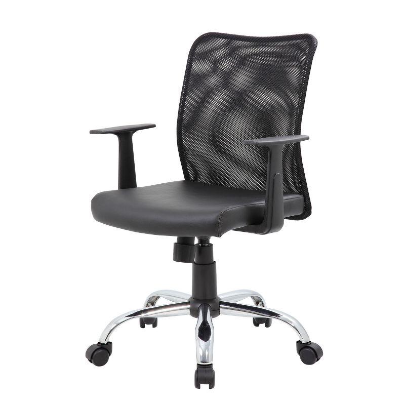 Fixed Arm Budget Mesh Task Chair Black - Boss Office Products: Chrome Base, Pneumatic Lift, Locking Tilt Control