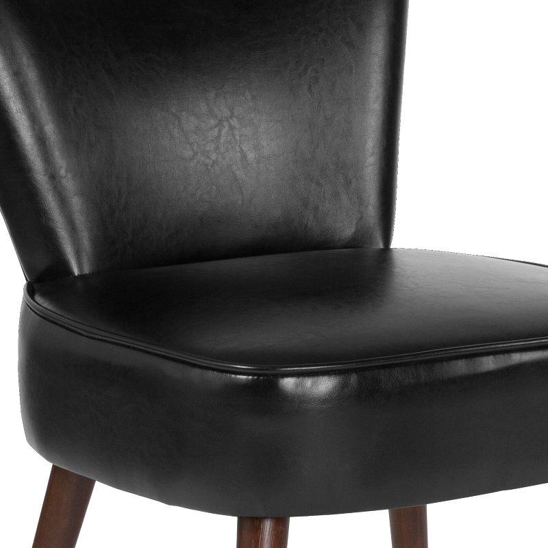 Black Leather Armless Reception Chair with Wood Legs