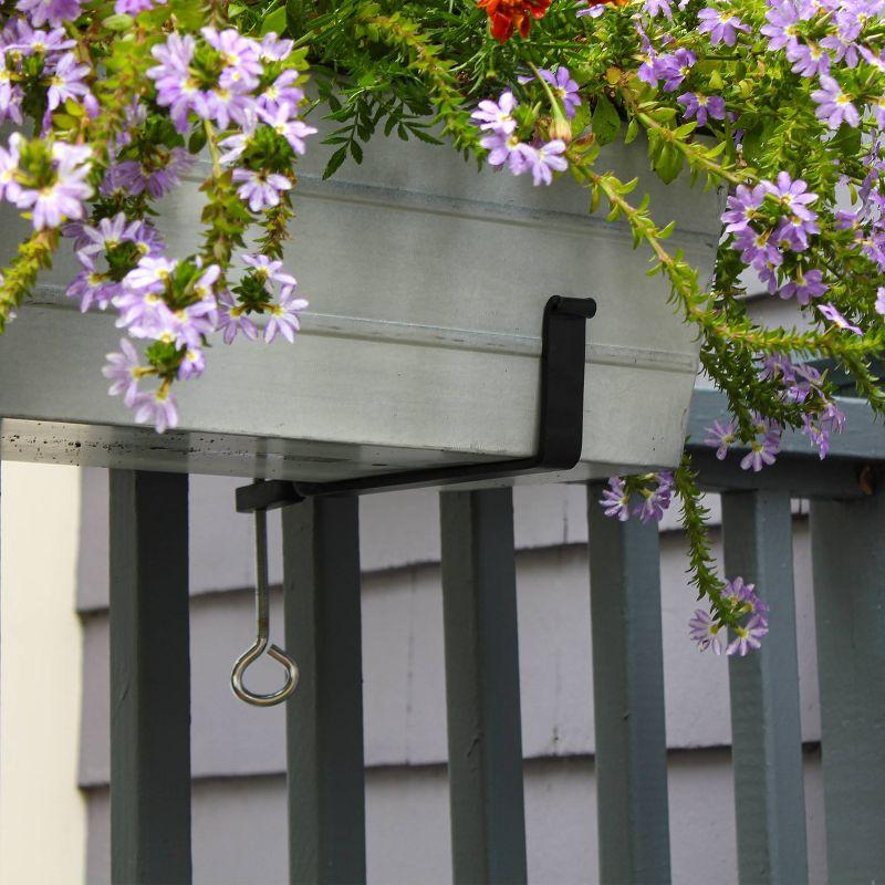 ACHLA Designs 24" Rectangular Flower Box, Galvanized Steel, Whitewashed, Black Wrought Iron Brackets, Weather-Resistant, Easy Installation