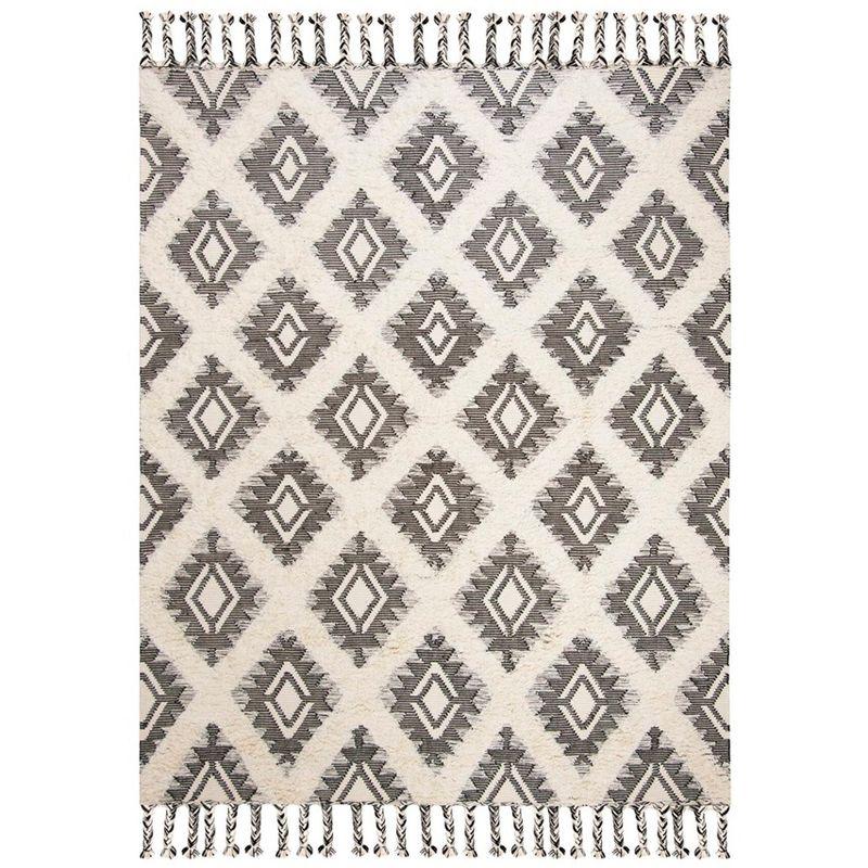 Hand-Knotted Geometric Black Wool 8' x 10' Area Rug