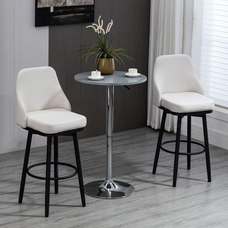 Cream White Swivel Barstools with Steel Legs and Footrest - Set of 2