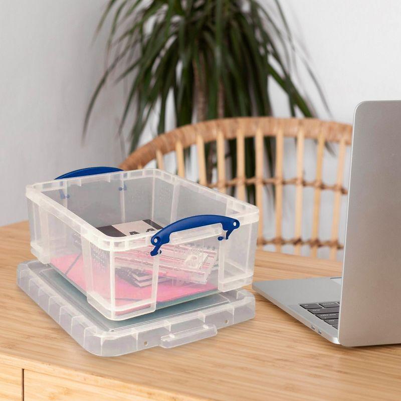 Really Useful Box 17 Liter Plastic Stackable Storage Container with Snap Lid & Built-In Clip Lock Handles for Home or Office Organization, Clear