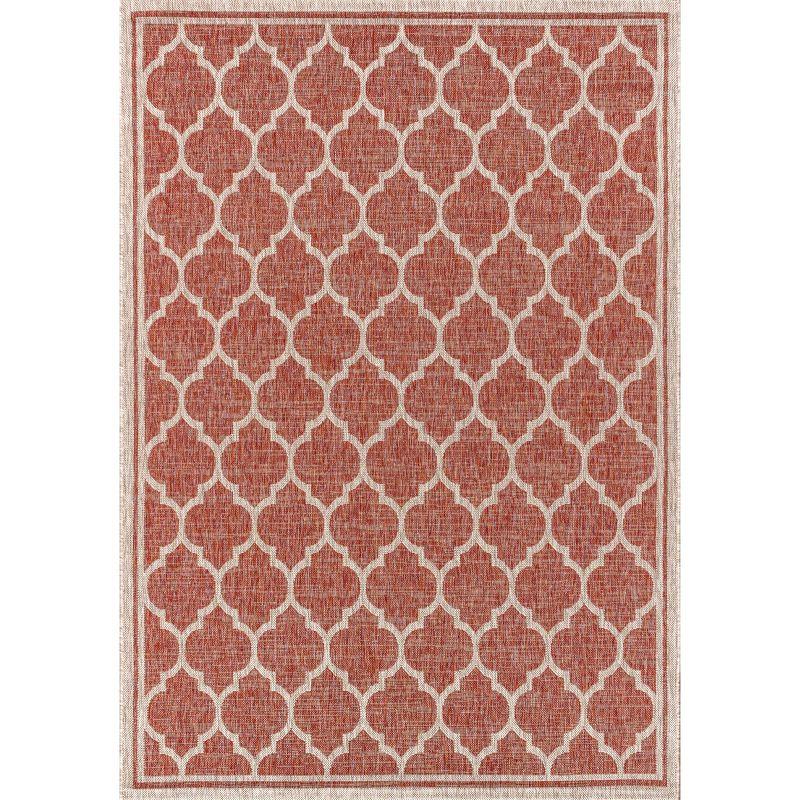 5'x8' Trebol Moroccan Trellis Textured Weave Indoor/Outdoor Area Rug, Red/Beige - JONATHAN Y