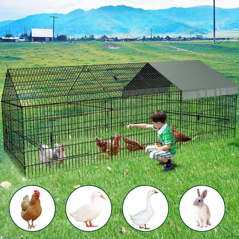 GOTGELIF  Large Metal Chicken Coop 130" x 40" Chicken Cage Hen House with Waterproof Cover