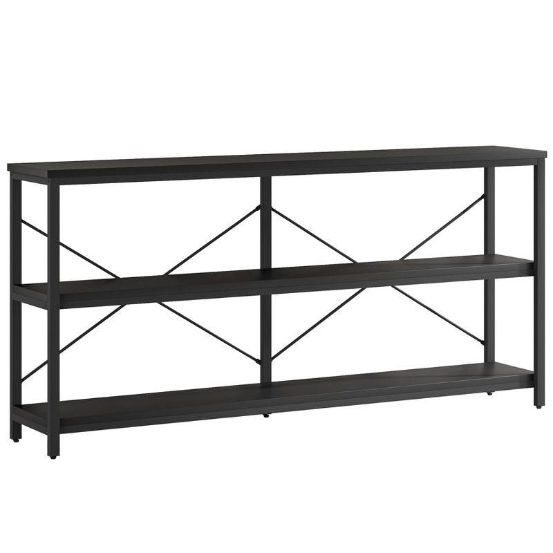 Black 55-Inch Industrial Sofa Table with 3-Tier Storage