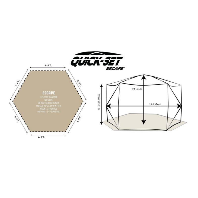 CLAM Quick-Set Escape 11.5 x 11.5 Ft Portable Pop-Up Outdoor Camping Screen Tent 6-Sided Canopy Shelter w/ Netting, Ground Stakes, & Carry Bag, Gray