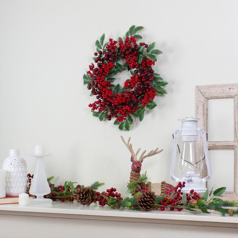 Red Berries and Two-Tone Green Leaves Artificial Christmas Wreath - 18-Inch Unlit