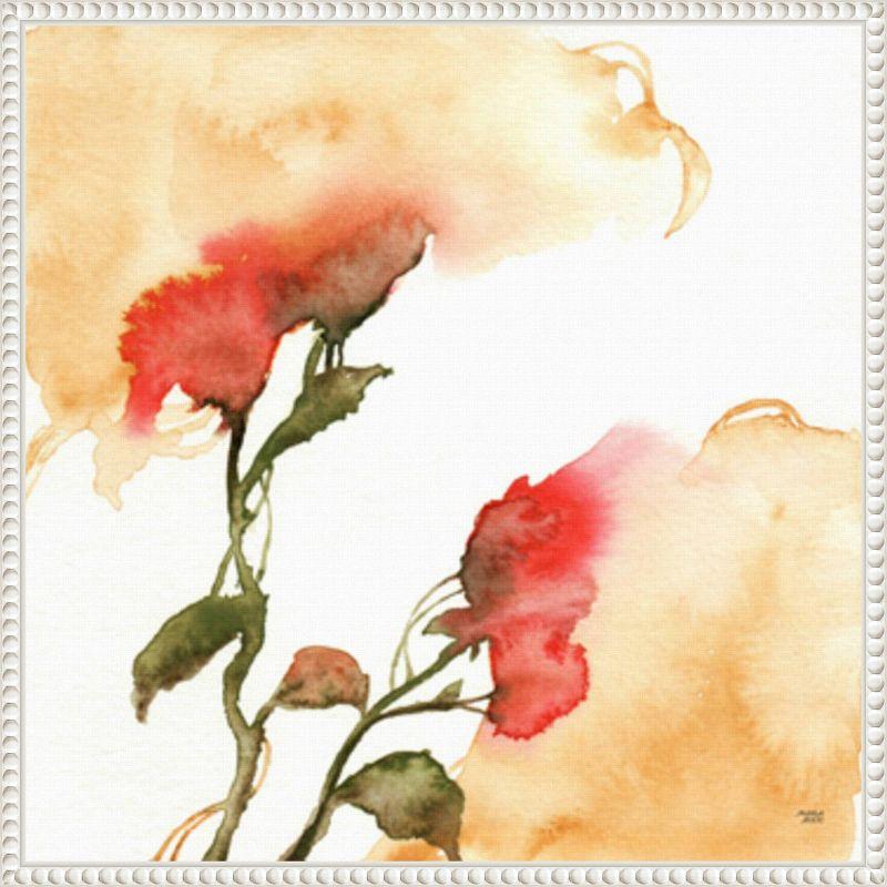 Amanti Art 22"x22" Watercolor Floral Yellow and Red II by Andrea Bijou Framed Canvas Wall Art Print