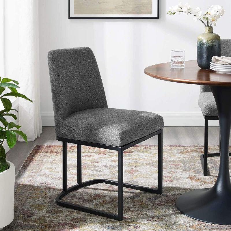 High Charcoal Gray Upholstered Dining Chair with Stainless Steel Base