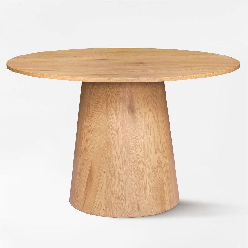 Dwen 46'' Dining Room Table with Pedestal Base, Manufactured Wood Foild with Grain Paper Round Top Dining Table - Maison Boucle