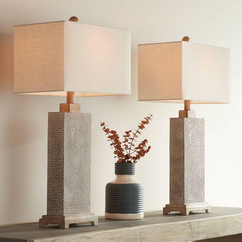 360 Lighting Caldwell Rustic Farmhouse Table Lamps 26 3/4" High Set of 2 Earth Tone Hammered Oatmeal Fabric Rectangular Shade for Bedroom Living Room