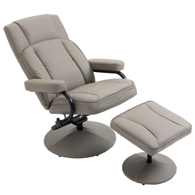 HOMCOM Swivel Recliner, Manual PU Leather Armchair with Ottoman Footrest for Living Room, Office, Bedroom