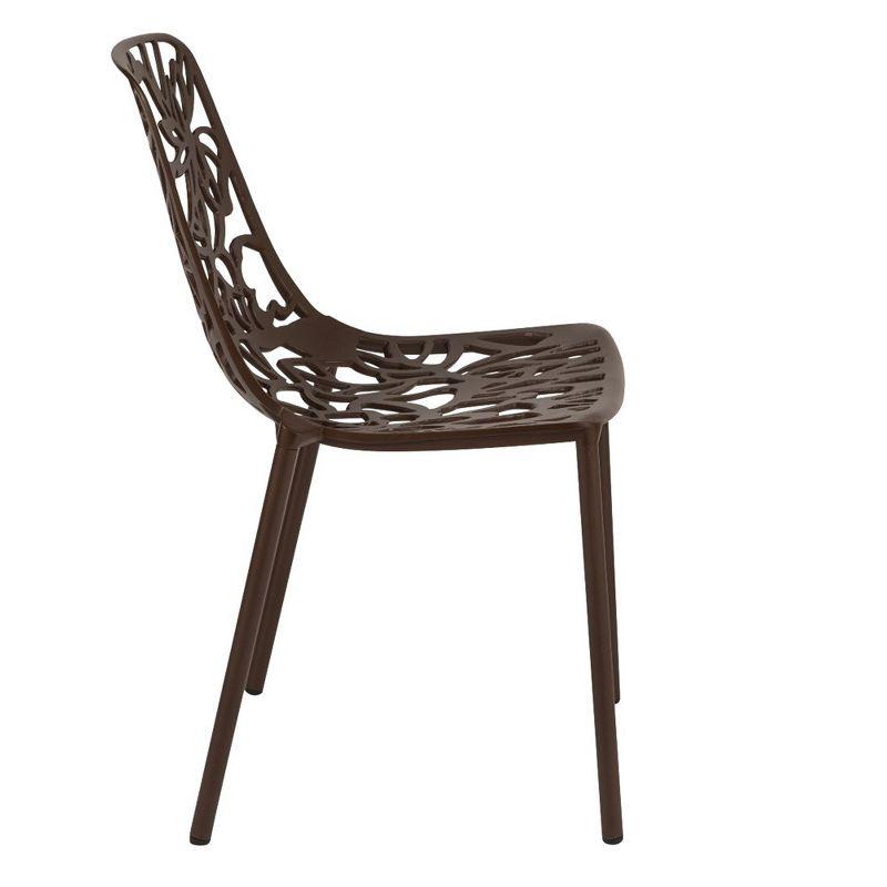 LeisureMod Devon Modern Aluminum Outdoor Stackable Dining Chair, Brown