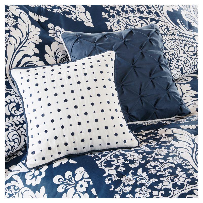 Indigo and White King Cotton Damask Comforter Set