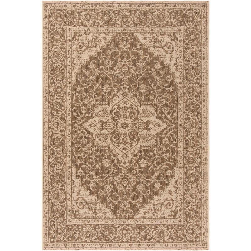 Beige Cream Synthetic Rectangular Stain-Resistant Area Rug