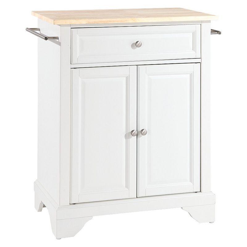 White and Natural Wood Top Kitchen Island Cart with Nickel Hardware