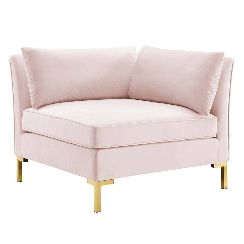 Ardent Performance Velvet Sofa Pink - Modway: Luxurious Upholstered 3-Seater with Gold Metal Legs