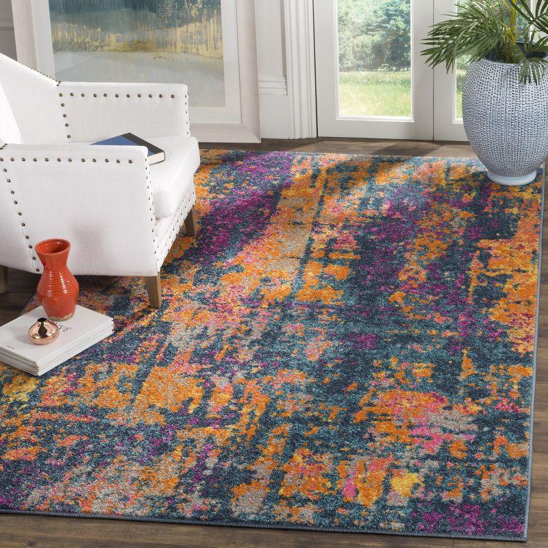 Blue and Orange Abstract Synthetic Area Rug