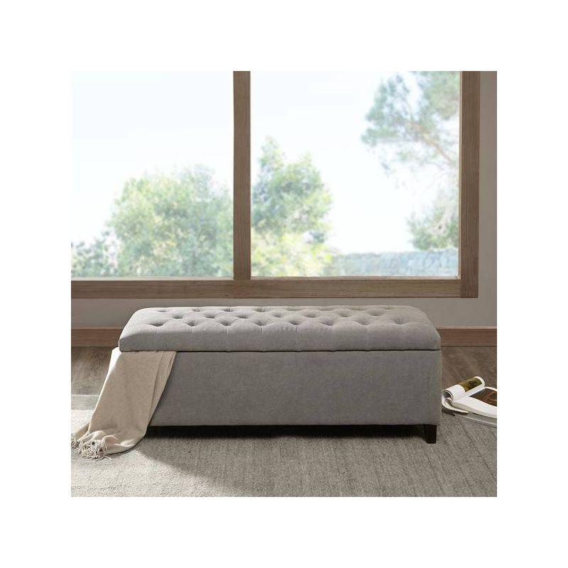 Selah Tufted Top Storage Bench - Gray: Upholstered Ottoman with Wood Legs, Polyester, Spot Clean