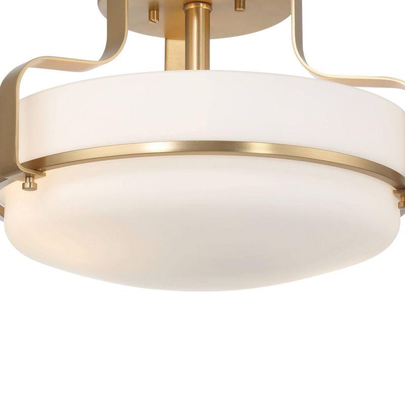 Robert Stevenson Lighting Allegra Etched Opal Glass and Metal Semi-Flush Mount Ceiling Light: Scalloped Drum Design