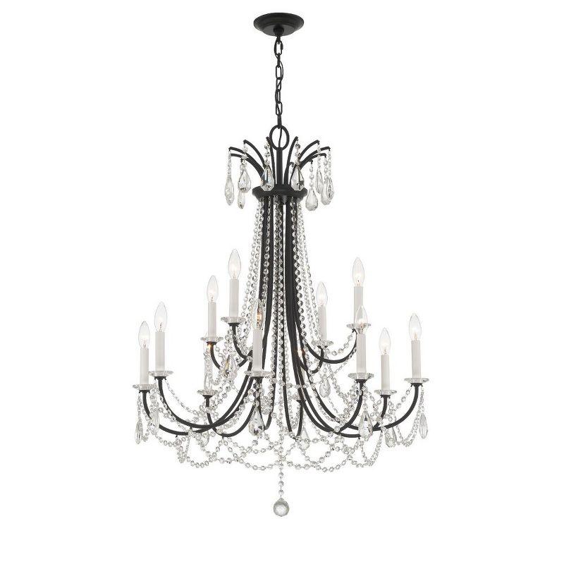 Matte Black and Crystal 12-Light Candle Chandelier