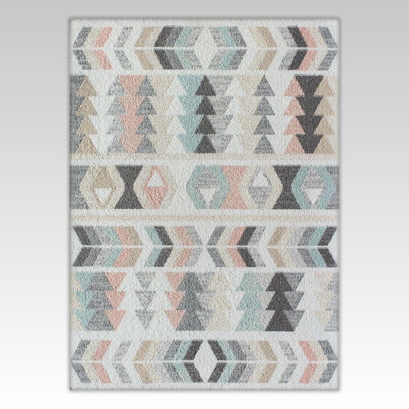 Mint Lime Gray Geometric Patterned Synthetic Area Rug