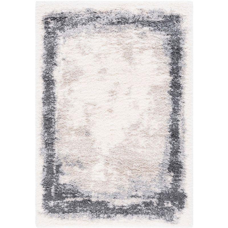 Ivory and Gray Rectangular Shag Area Rug