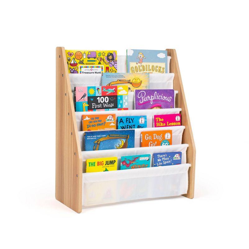 Kids' Supersize 6 Tier Bookrack White/Natural - Humble Crew: Sling Book Rack, MDF Frame, Divided Storage, 30" Height