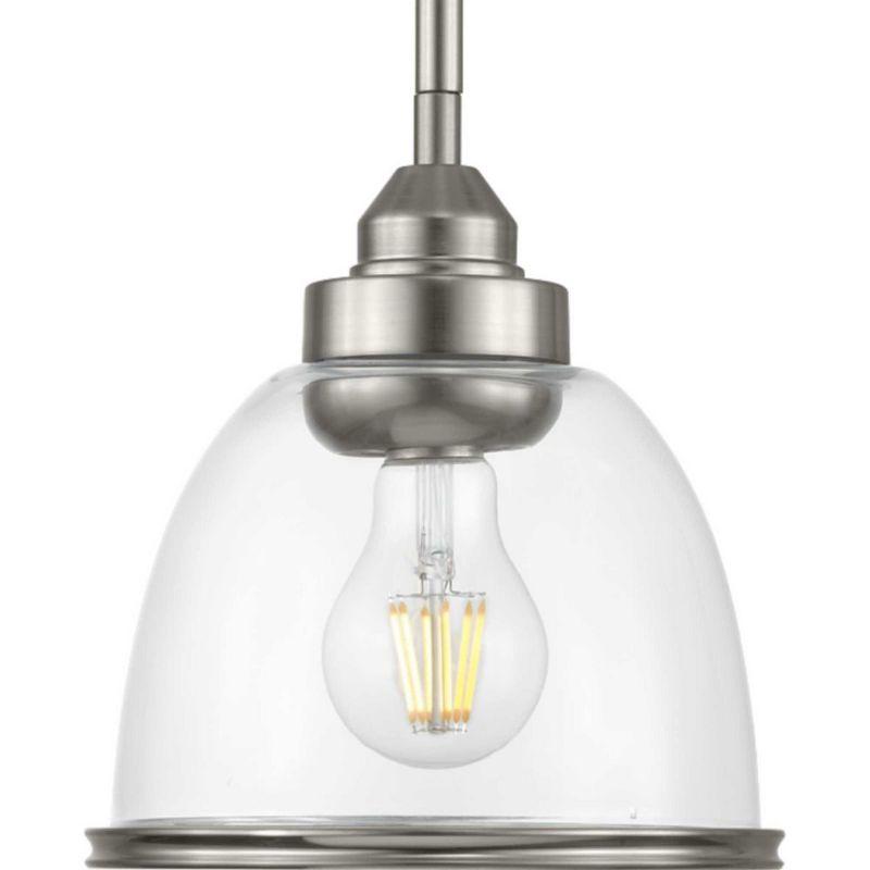 Progress Lighting Saluda 1-Light Mini-Pendant, Brushed Nickel, Clear Glass Shade