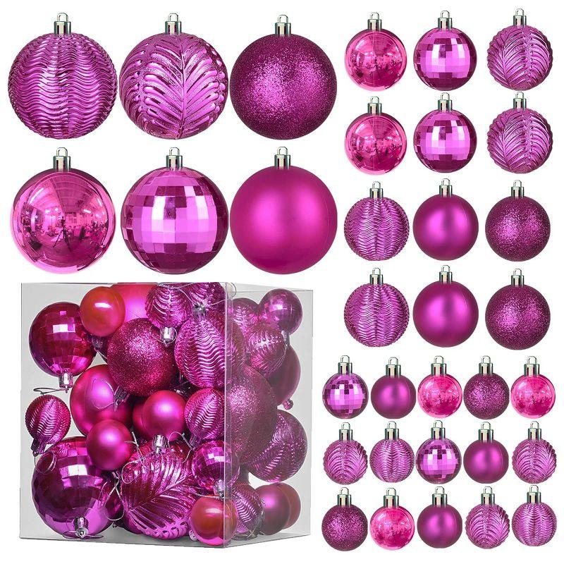 Prextex Shatterproof Christmas BalL Ornaments w/Hanging Loop for Christmas Decorations- 36 pcs, Pink